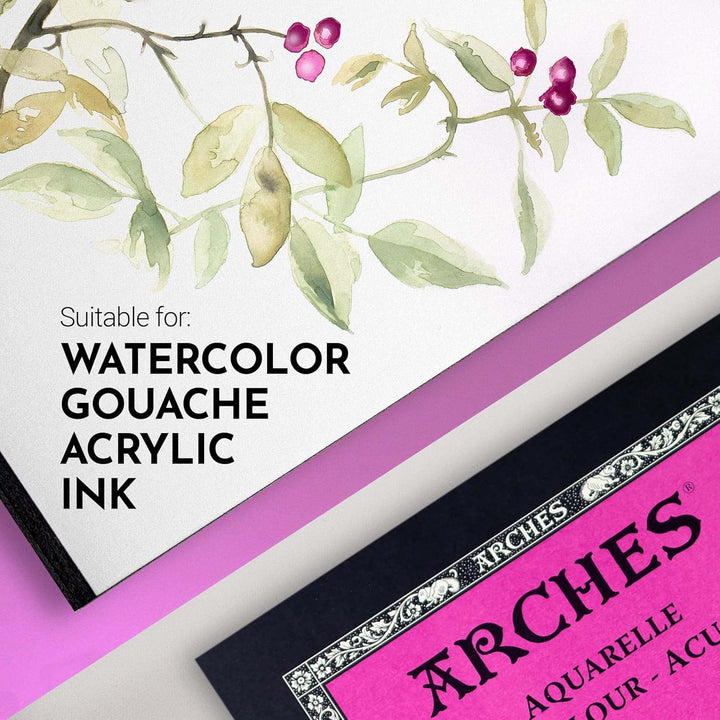 Arches 1795097 Aquarellpapier im Block (23 x 31 cm Kopfgeleimt 300g/m² Satiniert) 12 Blatt naturweis