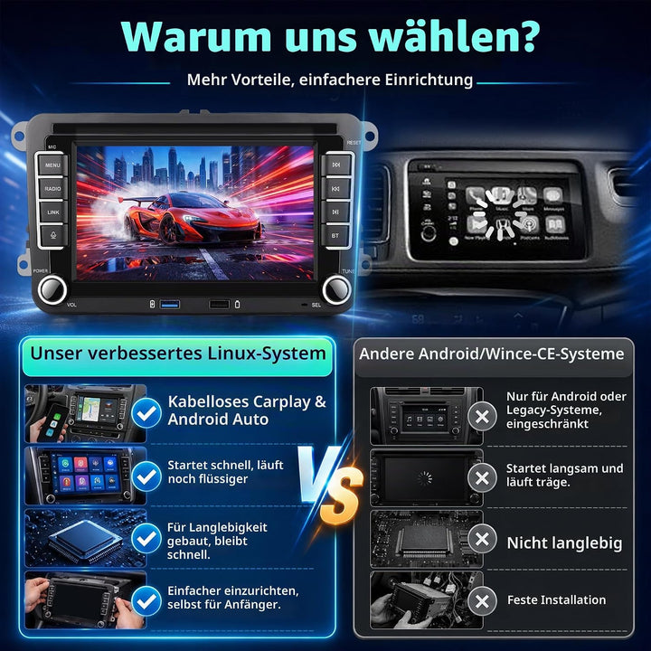 Linux Autoradio Mit Bildschirm für Golf 5 6 VW Polo 6R T5 Passat Touran Seat, 7 Zoll Wireless Carpla
