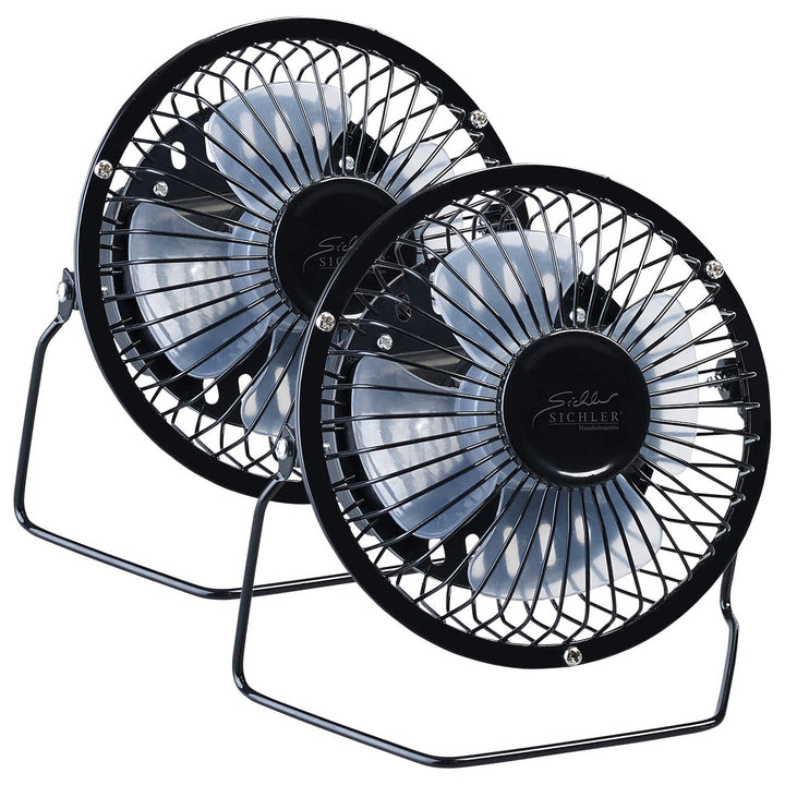 Sichler Haushaltsgeräte Ventilator klein: 2er-Set Mini-Akku-Tischventilatoren, Vollmetall, 360° neig