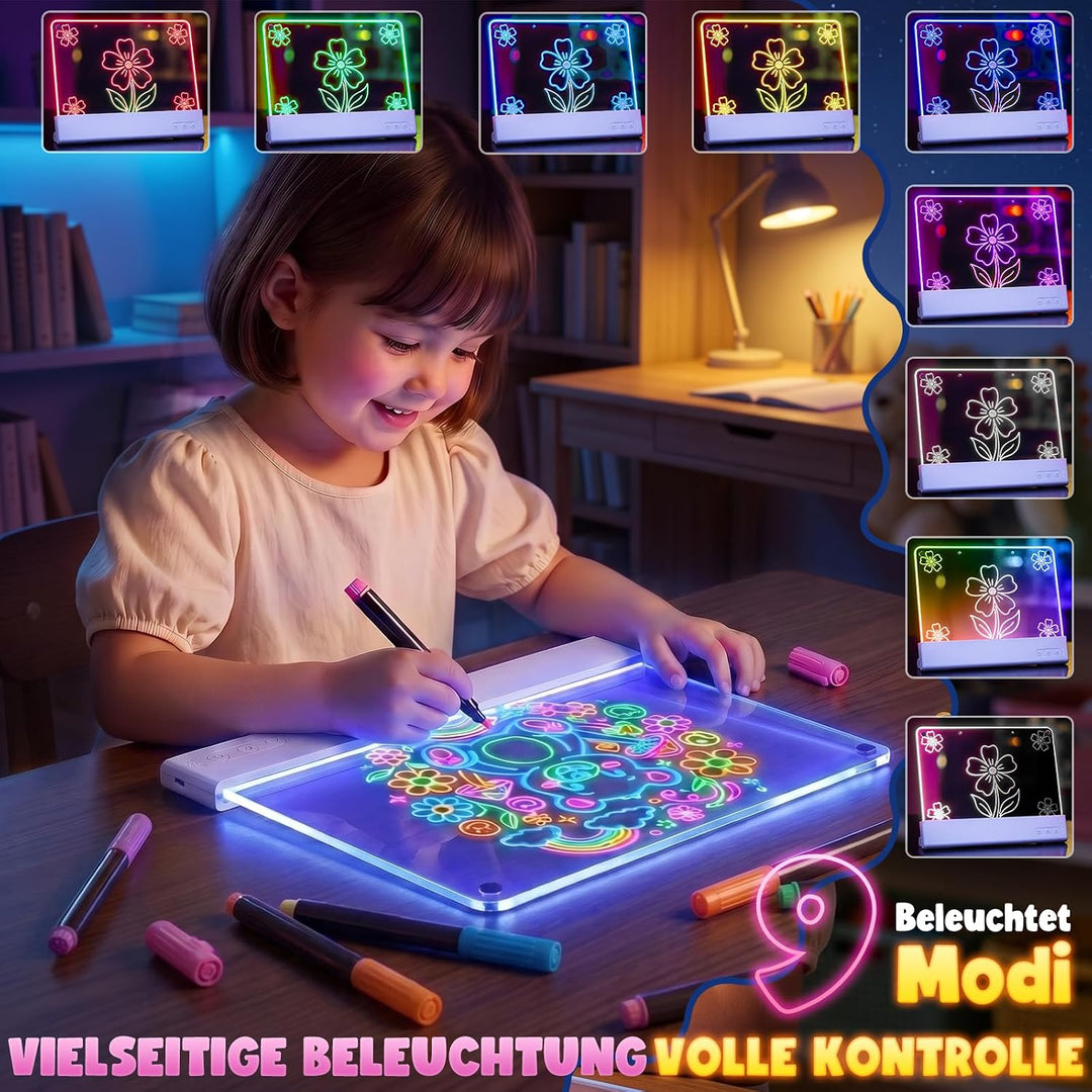 LED Zeichenbrett Kinder, Maltafel für Kinder mit Doppeltafel (Weiss) | 16 Zoll Zeichenfläche mit Ani