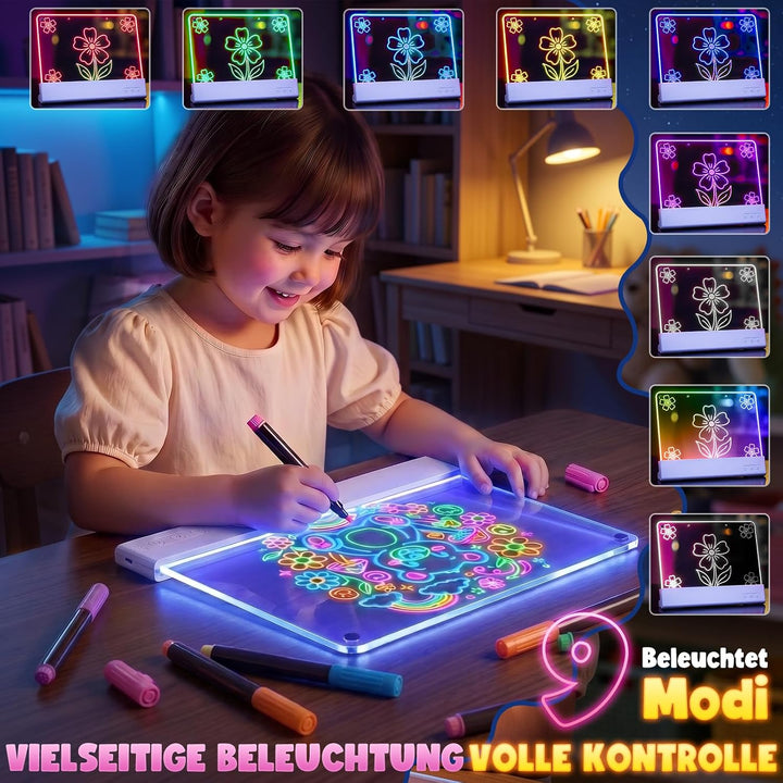 LED Zeichenbrett Kinder, Maltafel für Kinder mit Doppeltafel (Weiss) | 16 Zoll Zeichenfläche mit Ani