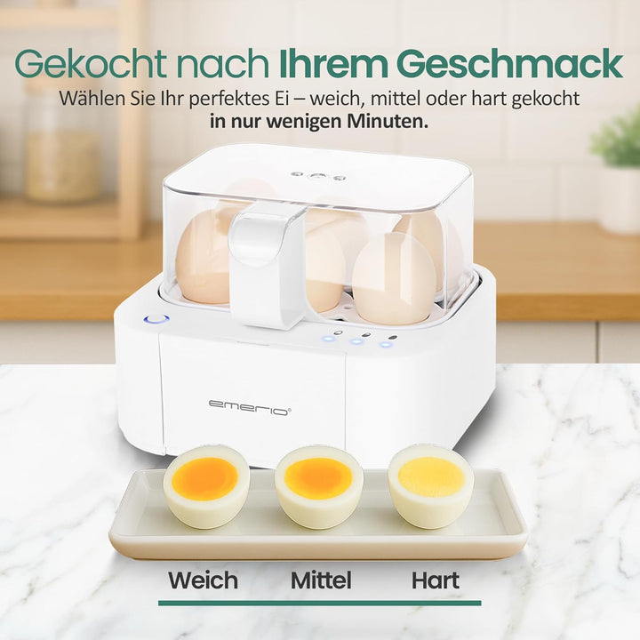 EMERIO ausgezeichnet einzigartiger Eierkocher kocht alle drei Garstufen [weich|mittel|hart] in nur e