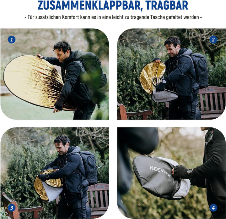 NEEWER 110cm Lichtreflektor Lichtdiffusor 5 in 1 zusammenklappbare Multischeibe mit Tasche, durchsch