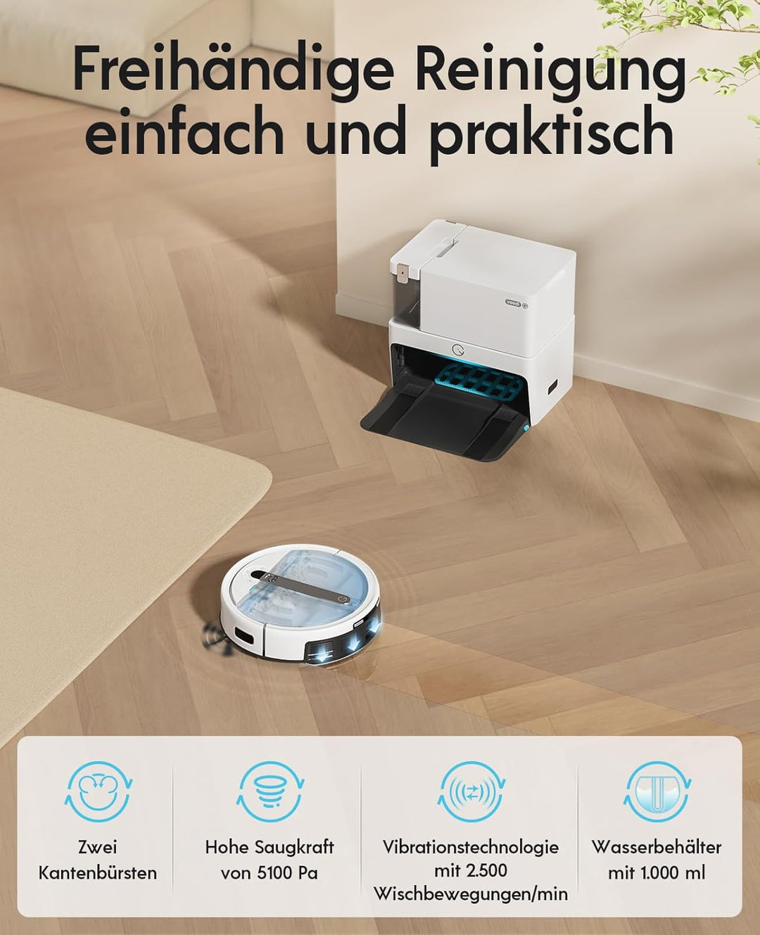 yeedi Cube Saugroboter mit Wischfunktion Absaugstation Selbstwaschend/Selbsttrocknend/Selbstentleere