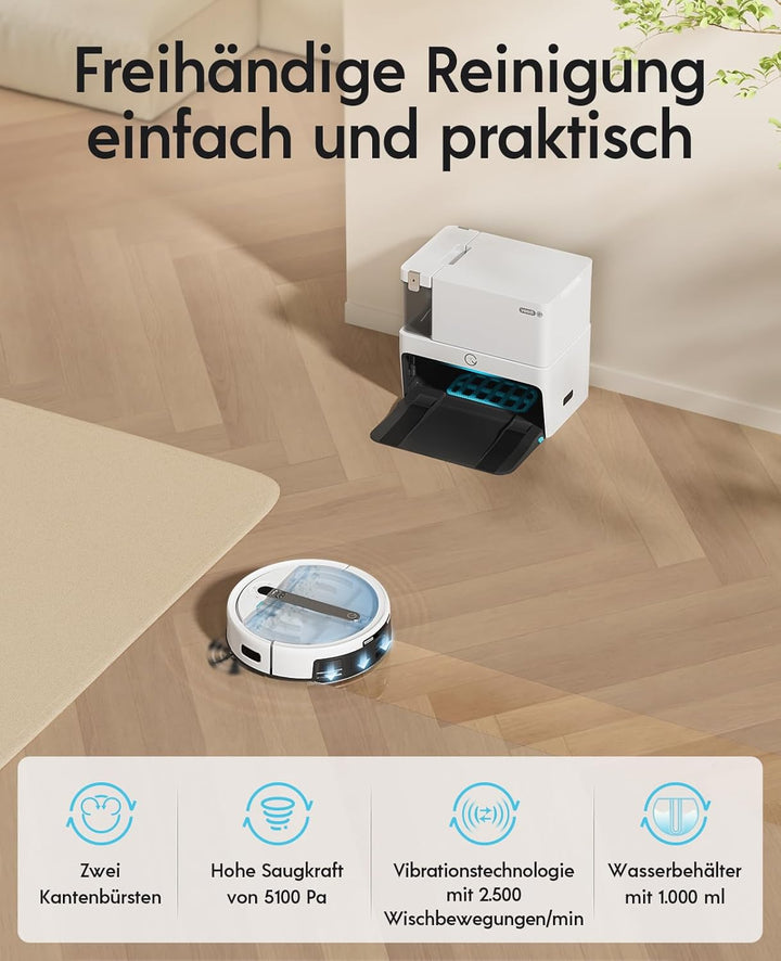 yeedi Cube Saugroboter mit Wischfunktion Absaugstation Selbstwaschend/Selbsttrocknend/Selbstentleere