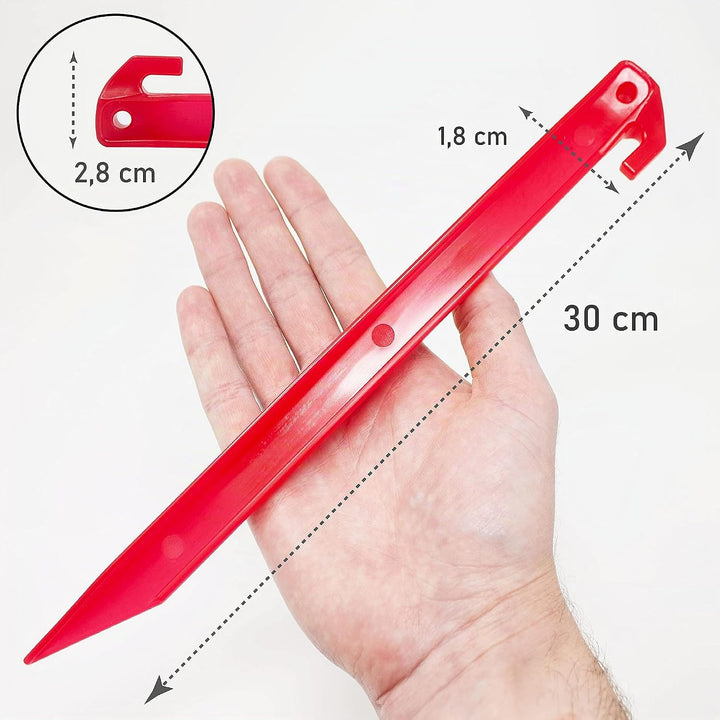 ToCi 36 x Kunststoff-Heringe 30 cm – Lange Zeltnägel mit T-Profil &amp; Öse in Rot - Zeltbefestigung für