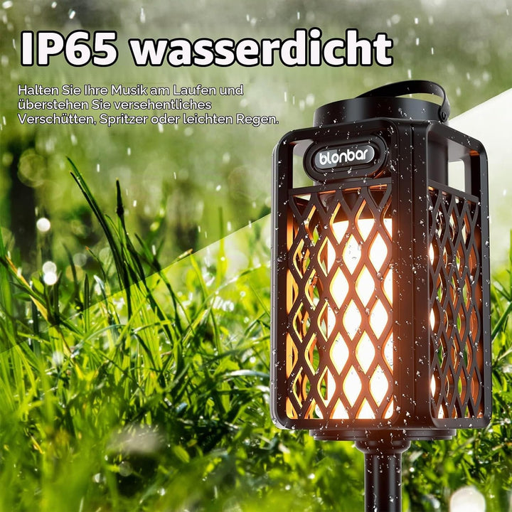 Bluetooth Lautsprecher mit Flammenlicht, IP65 Wasserdicht Outdoor Lautsprecher &amp; Taschenlampe für Te