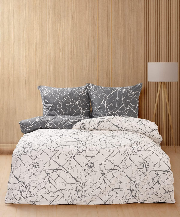 Leonado Vicenti 2 teilig Bettwäsche 135x200 Baumwolle Renforce Marmor Optik Grau Weiss Garnitur Set
