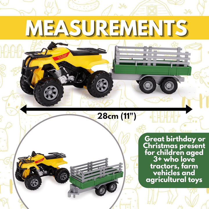 Toyland® Farm Quad &amp; Trailer Spielset - Massstab 1:16 - Freilaufaktion - Jungen Farmspielzeug (Gelb)