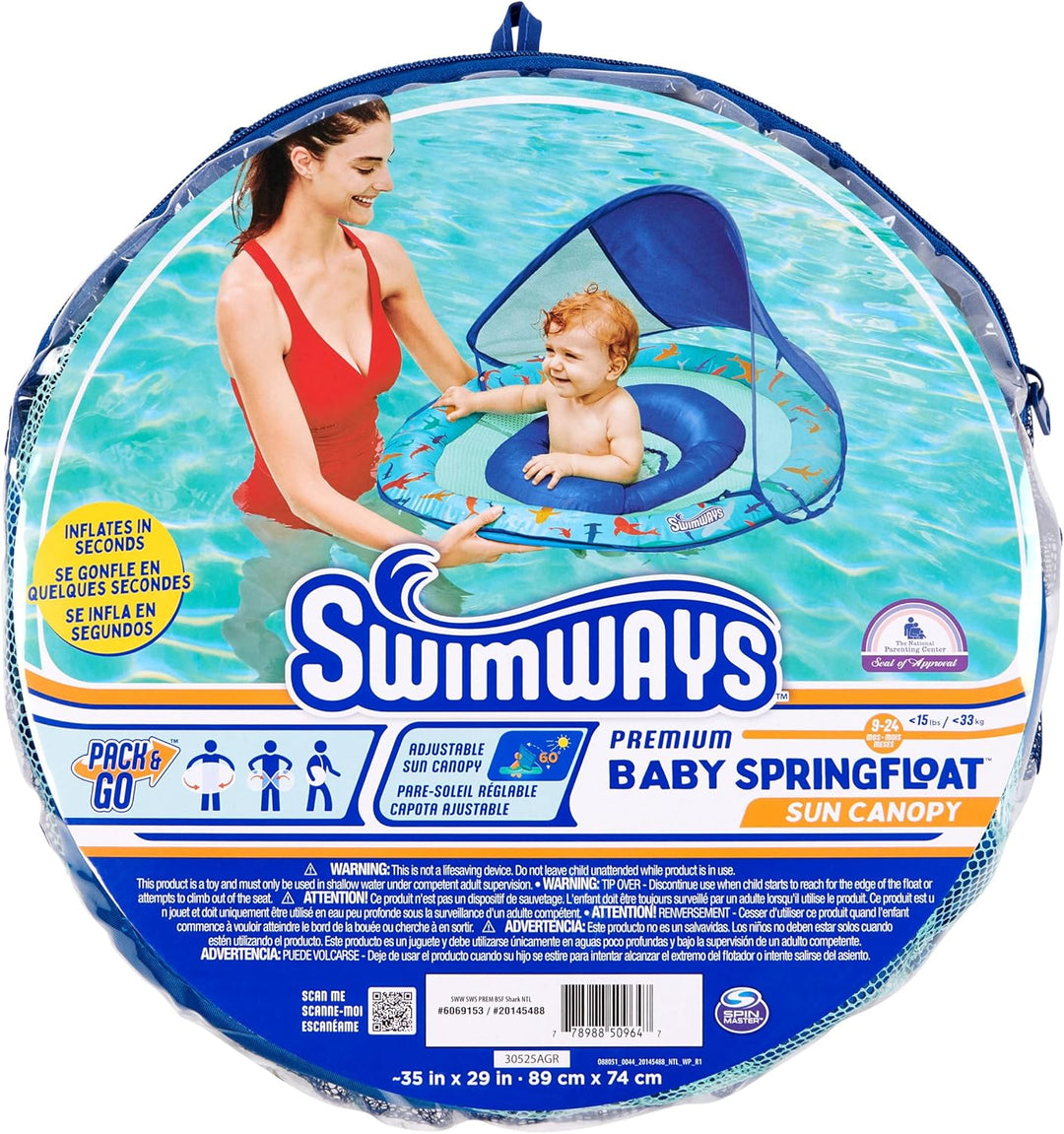 Swimways Baby Spring Float, Baby Pool Float with Canopy & UPF Protection, Swimming Pool Accessories