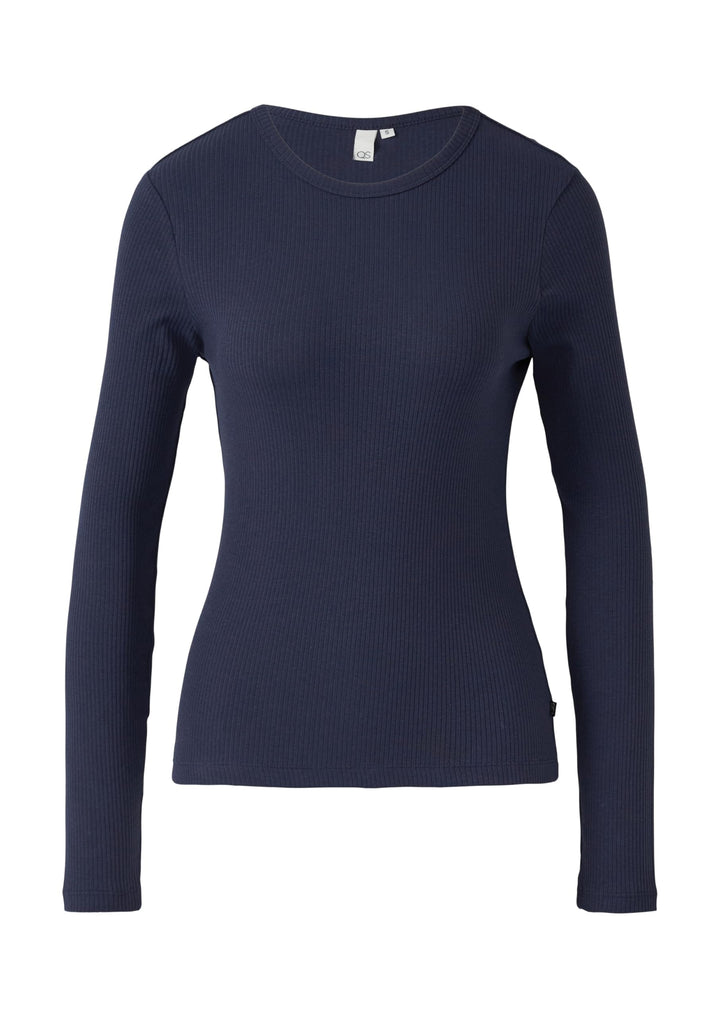 QS Geripptes Longsleeve XS 5832_tiefblau, XS 5832_tiefblau