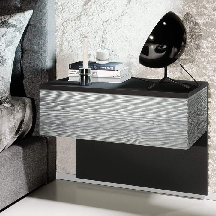 Vladon Nachttisch Sleep, Nachttischschrank mit Schublade zur Wandmontage, Schwarz matt/Avola-Anthraz
