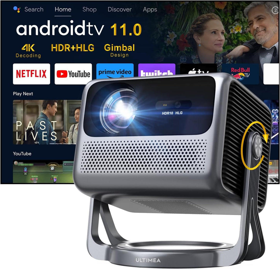 ULTIMEA Beamer 4K Unterstützung Android TV 11.0 mit Netflix, tragbarer Outdoor Beamer mit 90° Gimbal
