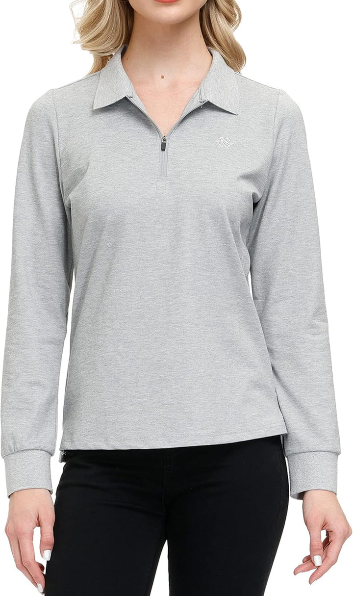 MoFiz Damen Poloshirt Langarm Baumwolle Polohemd Sport Polo Wintershirts mit Reissverschluss Kragen