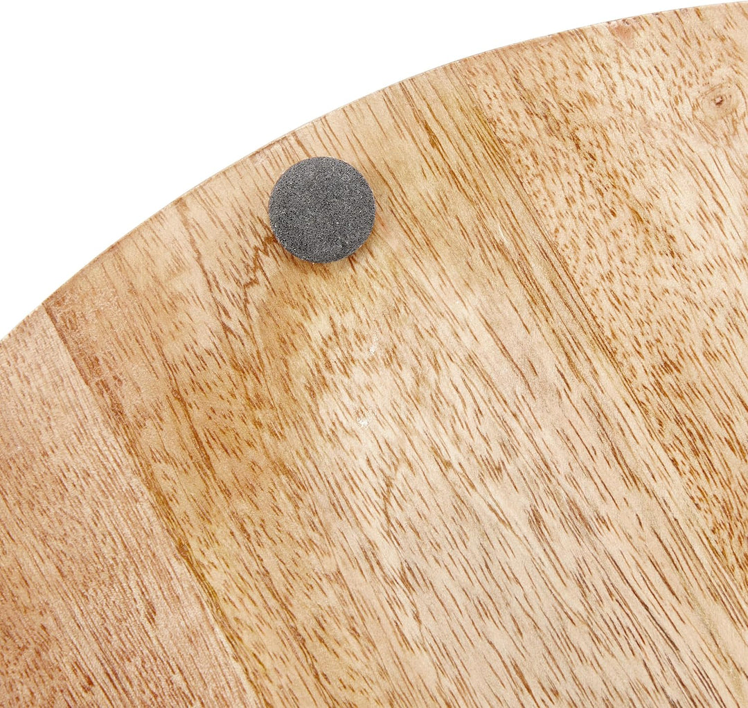 Relaxdays Tablett, rundes Serviertablett, Mangoholz, HxD: 7,5 x 35 cm, Holztablett mit Griffen, Deko