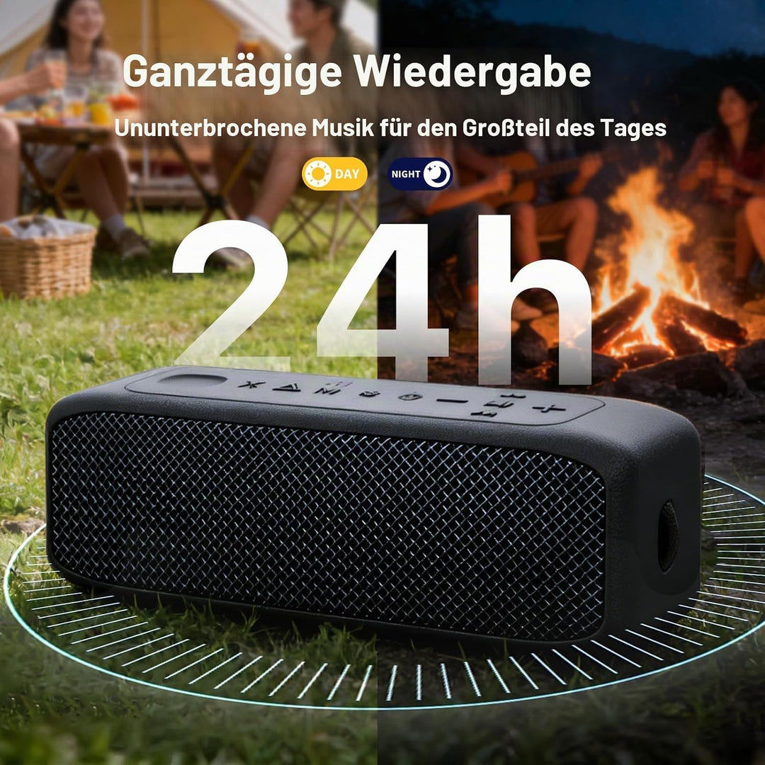 JUOVI kabelloser Tragbarer Bluetooth Lautsprecher, IP68 Wasserdicht, 24 Stunden Spielzeit, Bluetooth