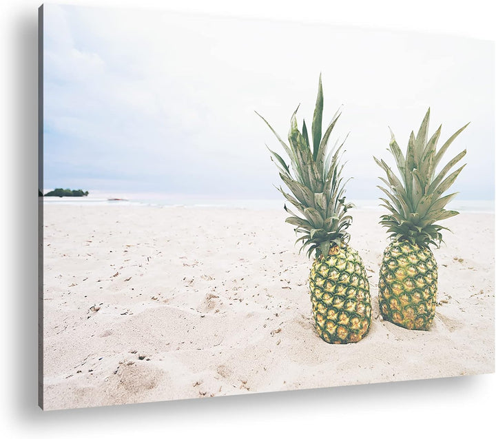 deyoli Ananas am Sandstrand Format: 60x40 als Leinwand, Motiv fertig gerahmt auf Echtholzrahmen, Hoc