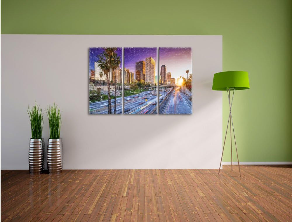 Pixxprint Strassenverkehr in Los Angeles als Leinwandbild/Grösse: 3 Teilig (120x80) cm/Wandbild/Kuns
