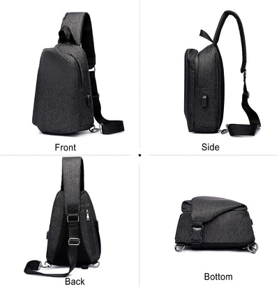 FANDARE Brusttasche Umhängetasche mit USB Business Sling Daypacks Sling Chest Bag Herren Schultertas