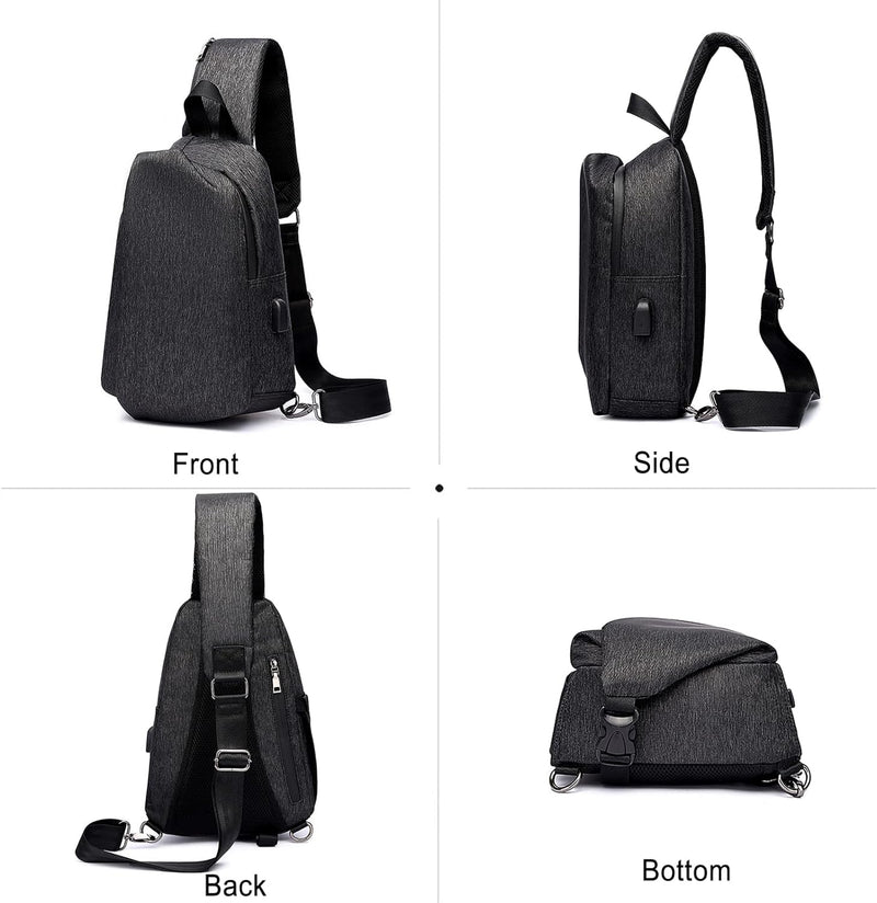 FANDARE Brusttasche Umhängetasche mit USB Business Sling Daypacks Sling Chest Bag Herren Schultertas