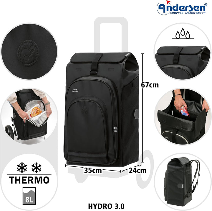 ANDERSEN Einkaufstrolley - Quattro Shopper Hydro 3.0 schwarz | mit 4 Rädern, höhenverstellbar, schie