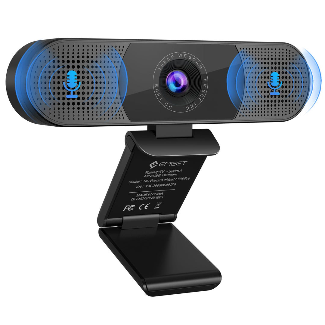 EMEET Webcam C980PRO, mit Mikrofon und Lautsprecher, mit Objektivabdeckung, 90 ° Sichtfeld, Autofoku