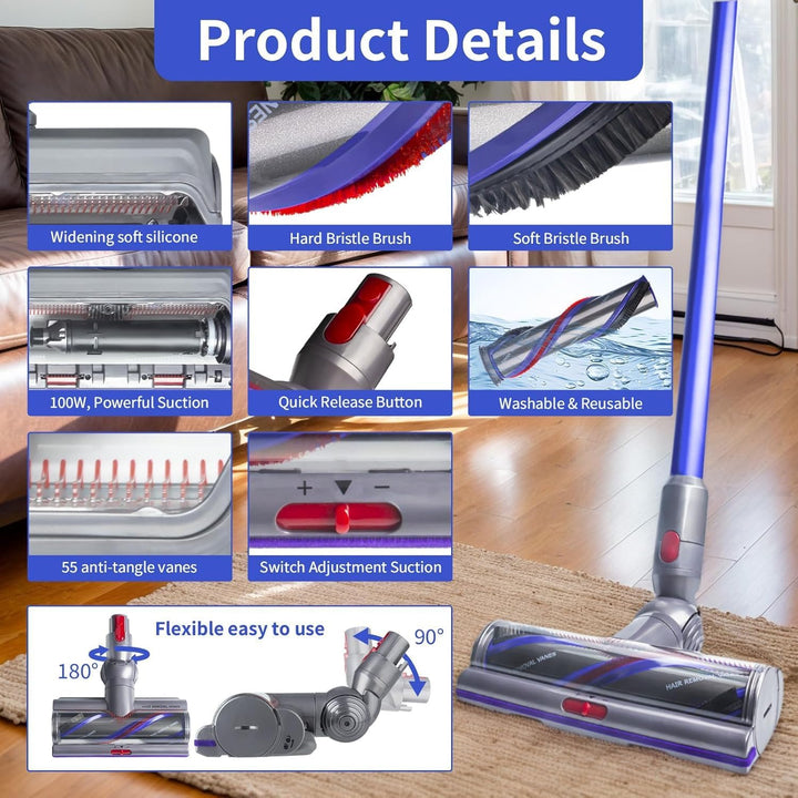 Torque Drive Bürste für Dyson V11 V15 V10 V8 V7 Bürste Anti-Tangle Einstellbare Saugkraft Elektrisch