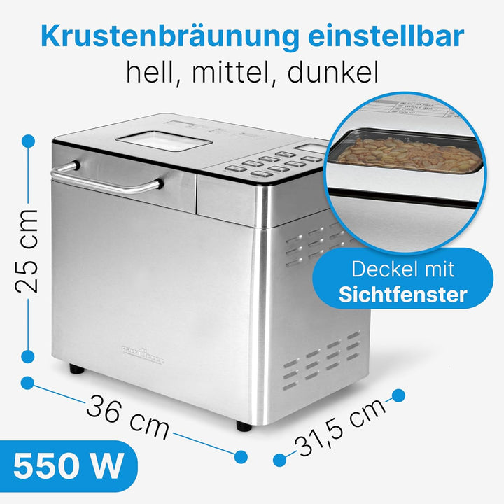 ProfiCook® Brotbackautomat mit Timer | morgens mit warmem Brot aufwachen | Krustenbräunung einstellb