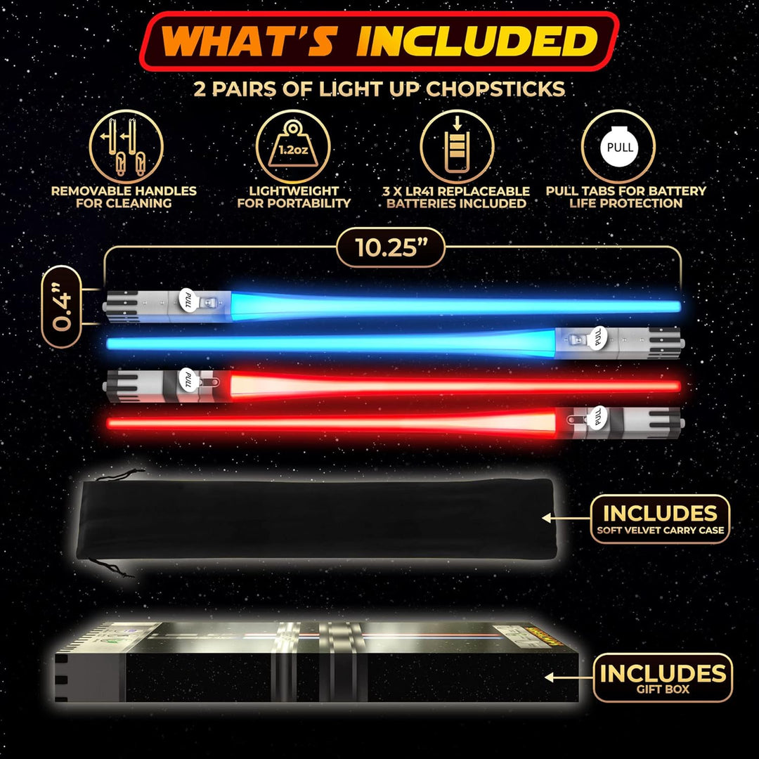 LIGHTTSABER CHOPSTICKS LIGHT UP STAR WARS LED Glowing Light Saber Chop Sticks reusable Sushi Lightup