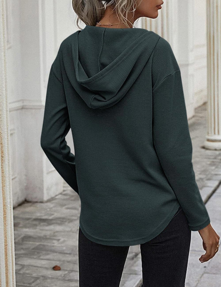 Pullover Damen Hoodie Langarm V Ausschnitt Pullover Sweatshirt Kapuzenpullover Einfarbig Drawstring