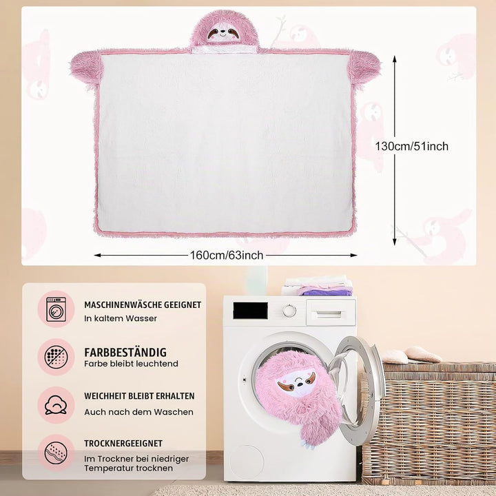 MSISILY Faultier Decke Mit Ärmeln und Kapuze, Kuscheldecke Flauschig Fleecedecke Wohndecken Warm She