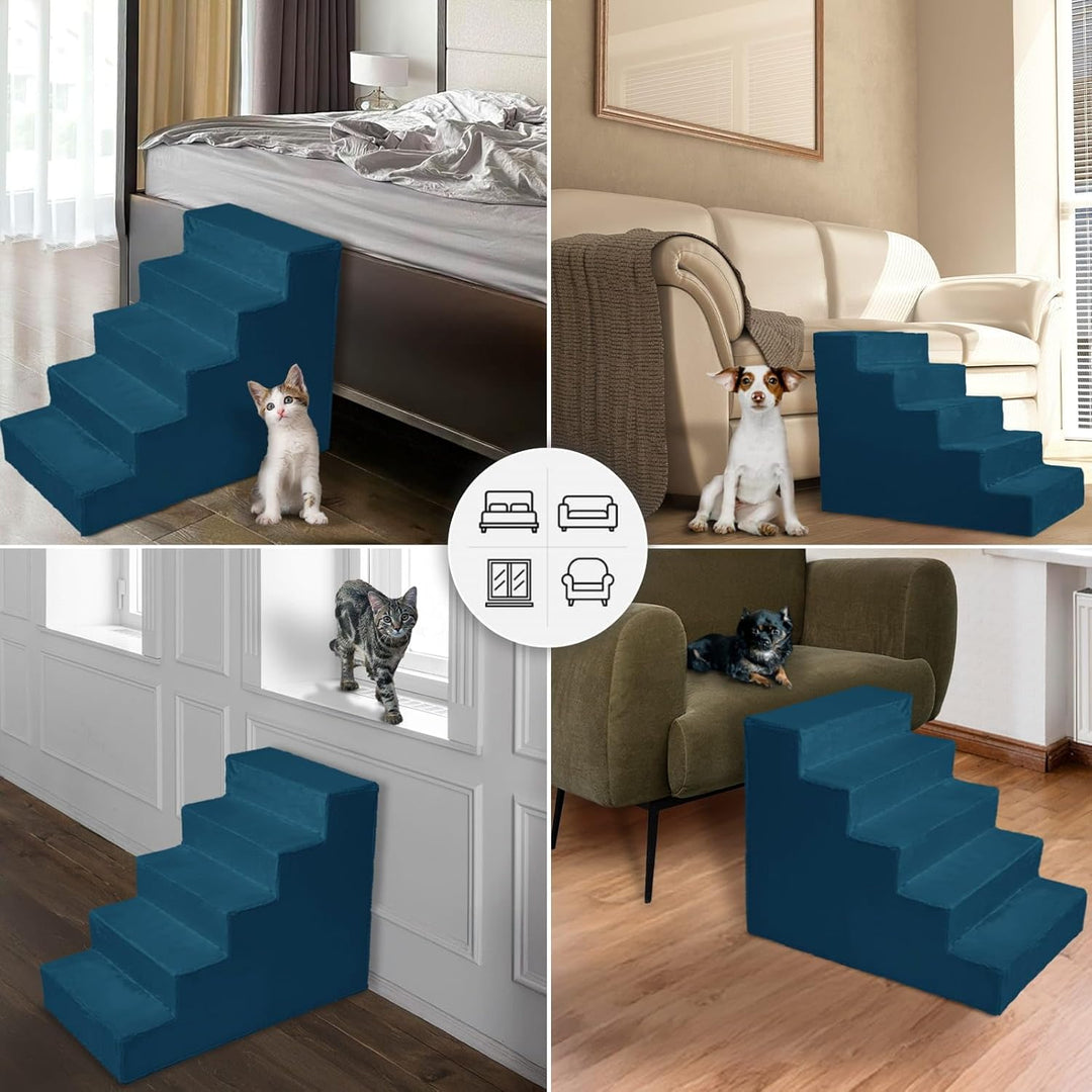 Mg Design Hundetreppe 5 Stufen in Blau – Stabiler Holzrahmen, gelenkschonend, leicht & mobil, für So
