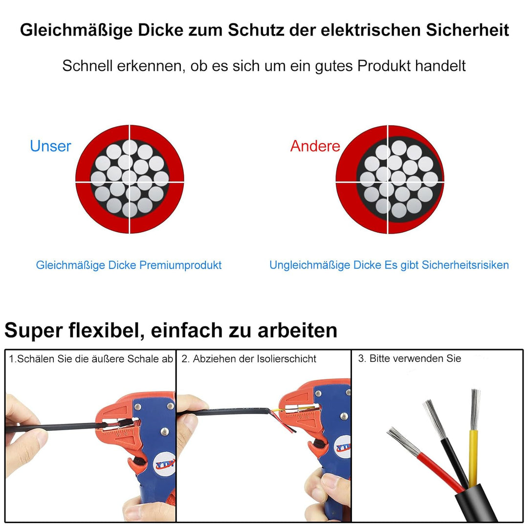 5 Meter 14AWG 3x2,0mm² Elektrischer Kabel, 3 Adriges Kabel 5V/12V/24V/300V Stromkabel Verzinntes Kup