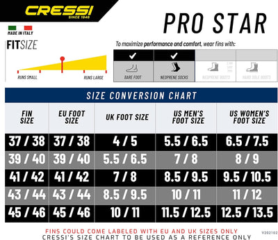 Cressi Pro Star Vollfussflossen 39/40 Gelb, 39/40 Gelb