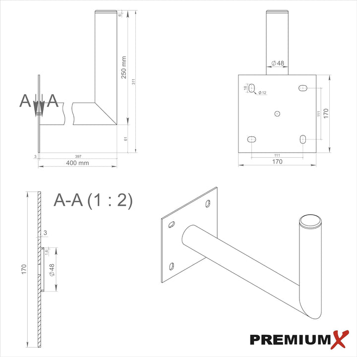 Premium X 40cm Wandhalter Stahl verzinkt SAT Antenne Wandhalterung Wand Montage Halter Wandabstand 4