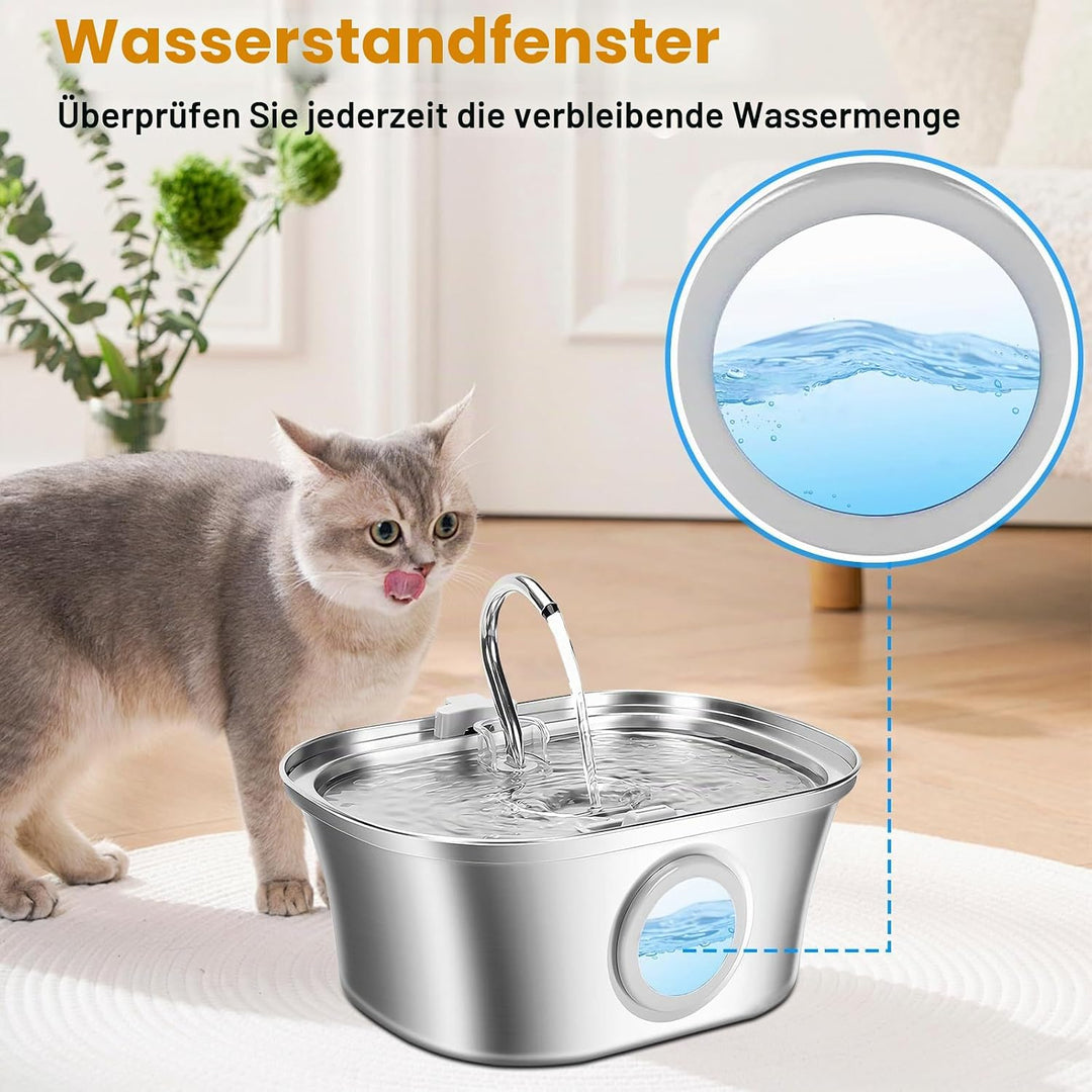 Katzenbrunnen‌, ‌Edelstahl-Trinkbrunnen für Katzen‌, 3,2L Trinkbrunnen für Katze mit 3 Filterkern, ‌