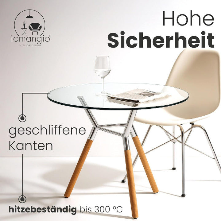 iomangio® Glasplatte Rund Ø 60cm Durchmesser Transparent - Glasscheibe aus gehärtetem ESG Glas 8mm D