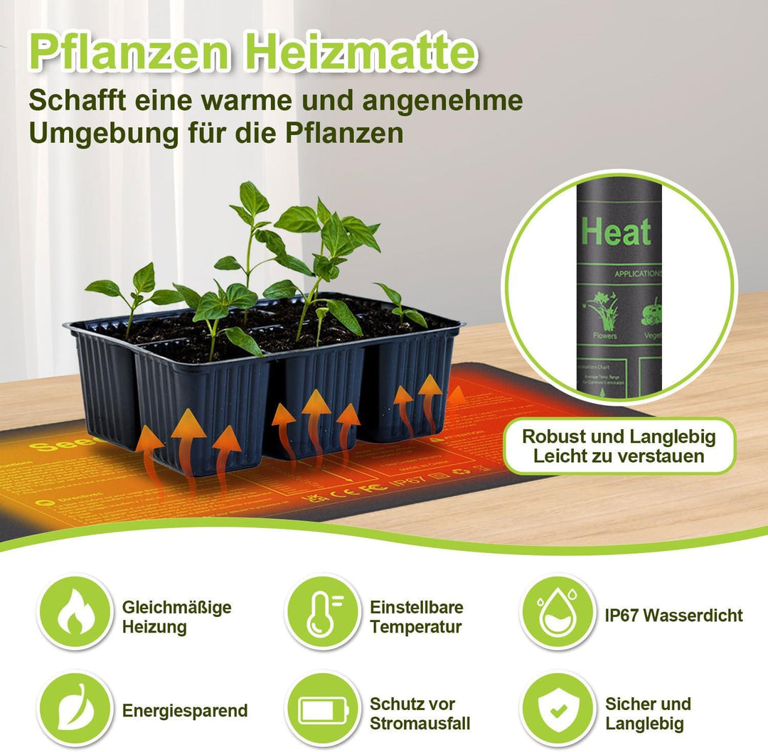 1 Stück Heizmatte Pflanzen mit Thermostat, Wärmematte IP67 Wasserdicht, 27W Heizkissen mit Timing-Fu
