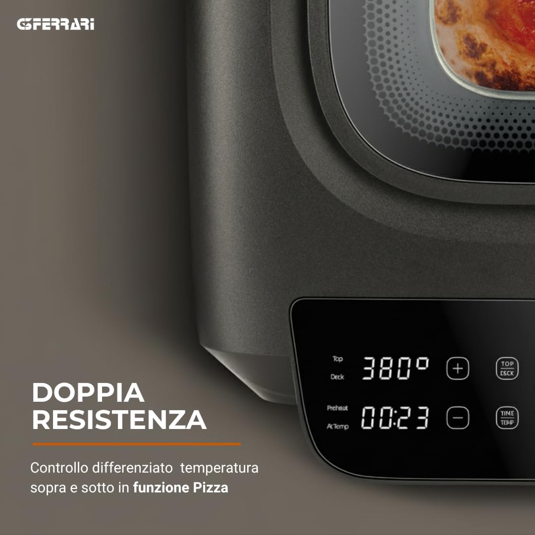 G3 Ferrari G10225 Krispy Pizzaofen und Heissluftfritteuse, Multifunktion, 2100 W, 13 L, HOBLO-Techno