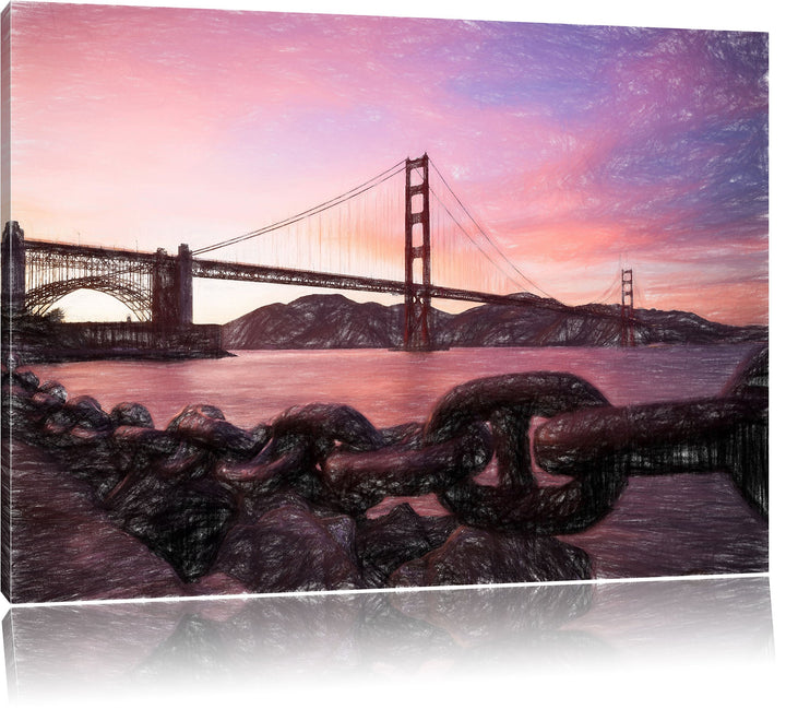 Pixxprint Golden Gate Bridge/Format: 100x70cm / Leinwandbild fertig bespannt Wandbild Kunstdruck, 10