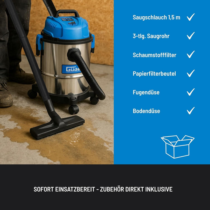 Güde 12 L 17000, NASS-TROCKENSAUGER GNTS 12L, Blau, Silber,schwarz, 1200 W, 80 Dezibel 1200W / 12L