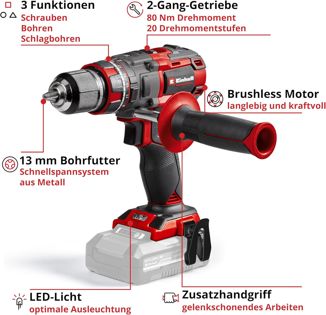 Einhell Professional Akku-Schlagbohrschrauber TP-CD 18/80 Li-i BL - Solo Power X-Change (18 V, Brush