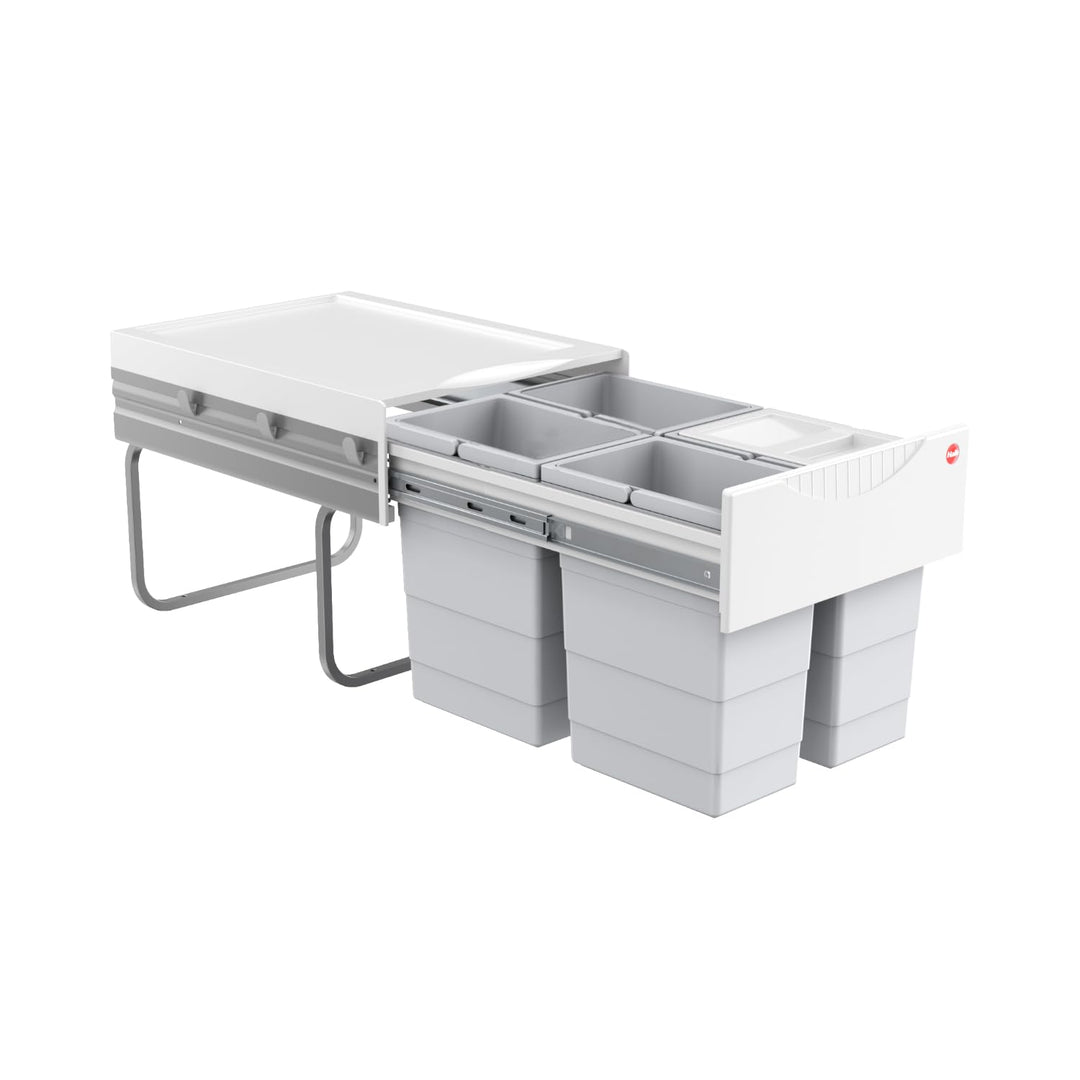 Hailo Abfallsammler 3643141 | 4x 8,5 Liter | Einbau Mülleimer für 40 cm Unterschrank | Mülltrennsyst