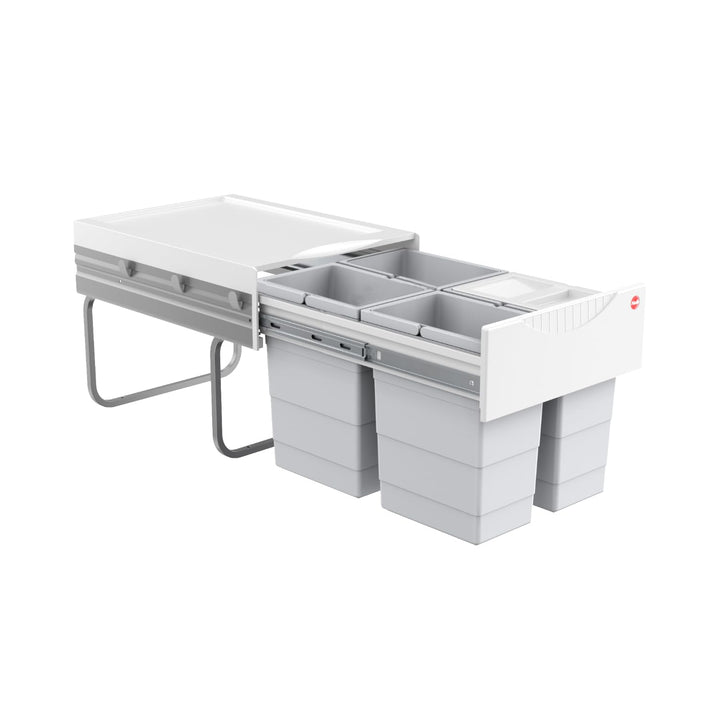Hailo Abfallsammler 3643141 | 4x 8,5 Liter | Einbau Mülleimer für 40 cm Unterschrank | Mülltrennsyst