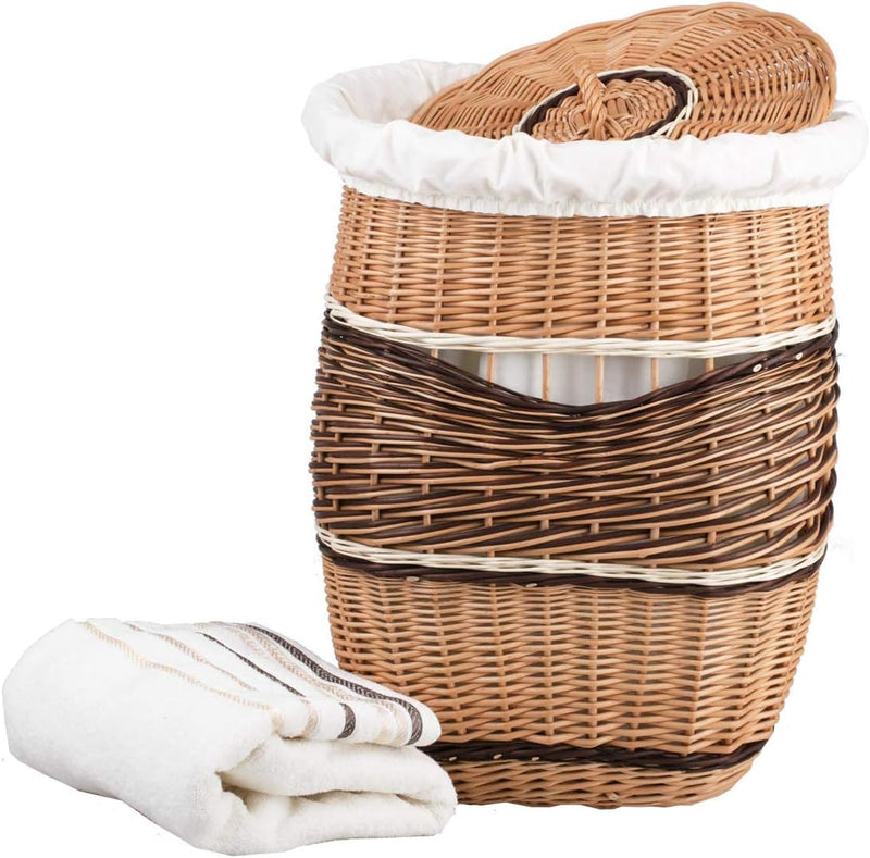 e-wicker24 Wäschekorb aus Weide (50x50 H63, mit Stoffeinlage) 50x50 H63 Mit Stoffeinlage