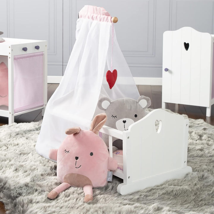 roba Puppenwiege aus Puppenmöbel Serie „Fienchen“, Puppenbett zum Wiegen inkl. textiler Ausstattung,