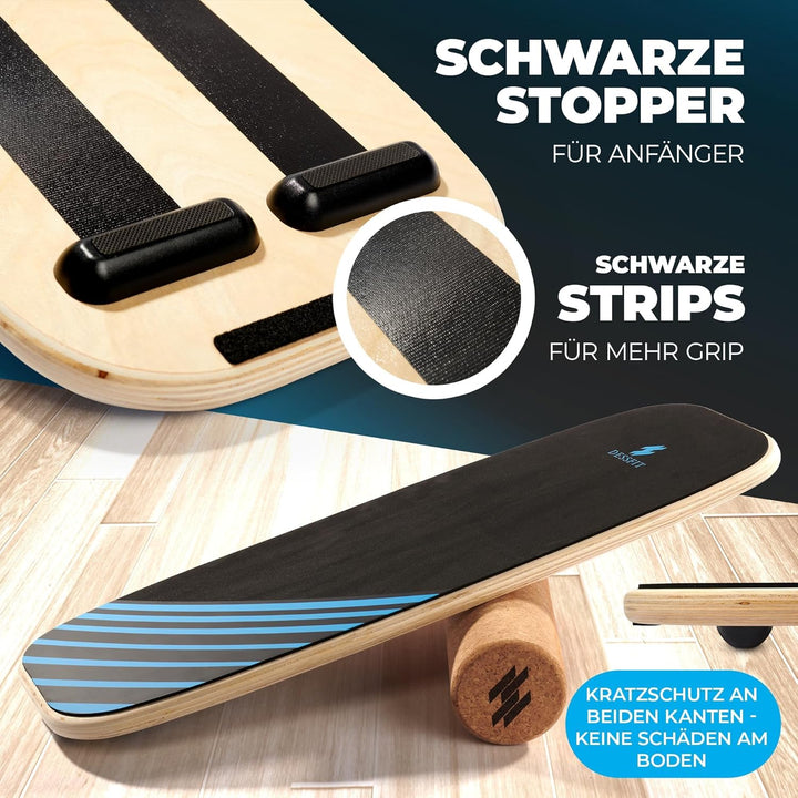 Balance Board Holz Rutschfest mit Kork Rolle | Balance Board Erwachsene & Kinder | Gleichgewichtstra