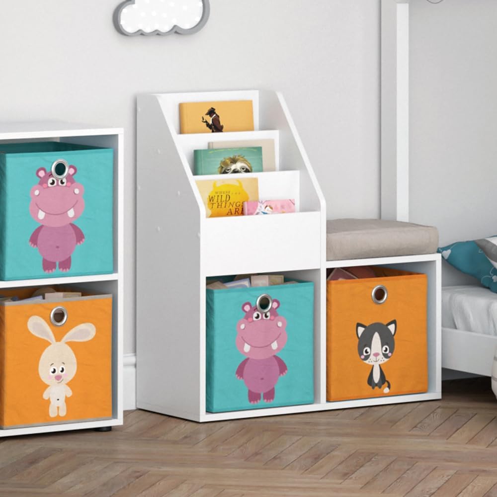 Vicco Kinderregal Luigi, Weiss, 72 x 79 cm Mini, mit 2 Faltboxen Opt.1 Weiss 72x79 mit Faltboxen Fuc