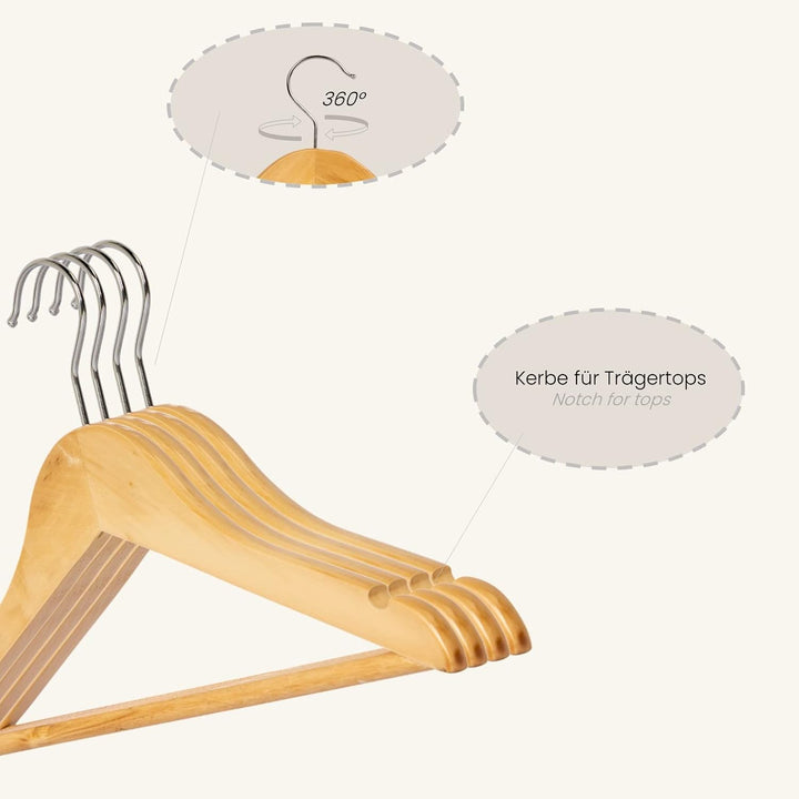 RSR Hangers 10 Stück Kinderbügel Holz Kinder Kleiderbügel Holz Natur | Kinderbügel | Babybügel | Gar