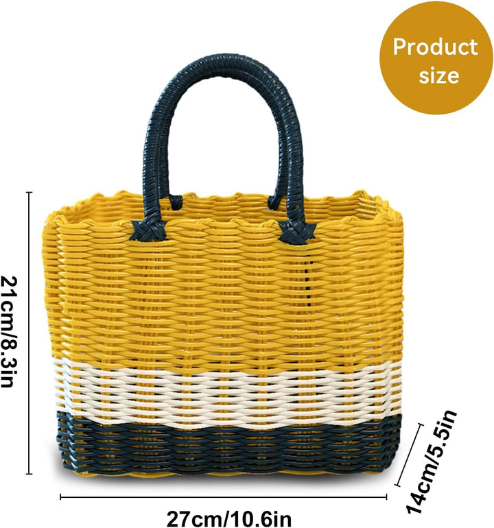 Tasche Einkaufskorb Geflochten, Korbtasche Handtasche, Strandtasche Stroh Kunststoff Shopper, Boho B